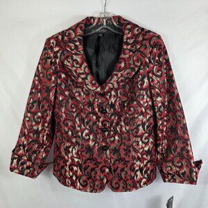 Kasper Red, Black & Tan Jacquard Blazer Jacket Women's Size 12P NEW